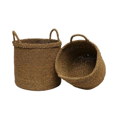 China Sustainable Natural Collapsible Woven Straw Basket To Be As Flower Pot Or Laundry Storage Straw Basket for sale