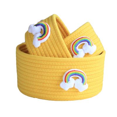 China Sustainable Cotton Rope Basket With Foldable Handle Toys In Living Room Storage Basket for sale