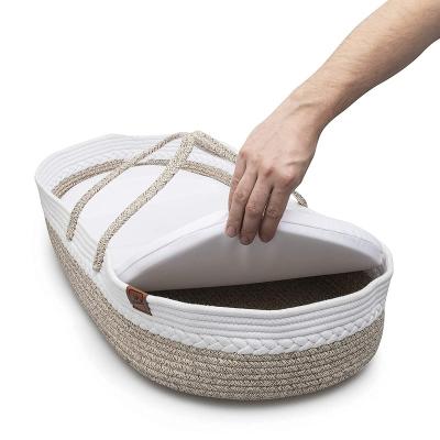 China Sustainable Friendly Bamboo Material Pad Cotton Rope Folding Baby Changing Basket for sale