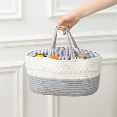 China Sectors Separated New Amazon Cotton Rope Basket Woven Basket Cotton Rope Diaper Bag Diaper Storage Bag Toy Storage Basket for sale