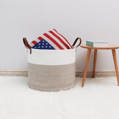 China Sustainable Cotton Rope Basket with Handle for Baby Laundry Basket Toy Storage Blanket Storage Nursery Basket for sale