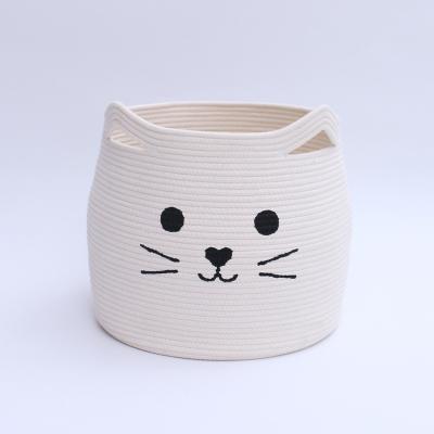 China Cute Natural Viable Wholesale 100% Natural Cat Cotton Rope Basket Woven Storage Basket Rope Storage Basket for sale