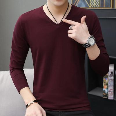 China OEM Best Selling Breathable Custom Made V-Neck Mens Long Sleeve T-Shirt for sale