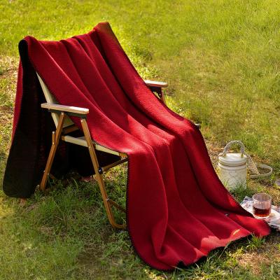 China PORTABLE Wholesale Customized Double Sided Camping Blanket Machine Washable Merino Wool Knitted Woven Throw Blanket For Outdoor Picnic for sale