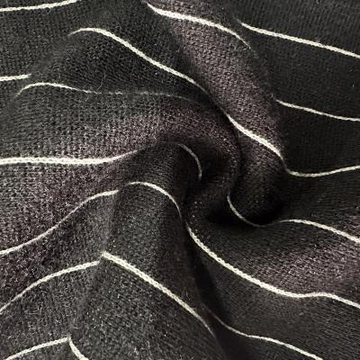 China Wholesale knitted fabric wool/cotton yarn breathable yarn dyed merino wool fleece jacquard stripe fabric for suit coat for sale