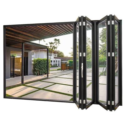 China New Hihaus Black Extra Wide Windproof Bi Fold Aluminum Patio Insulated Accordion Doors for sale