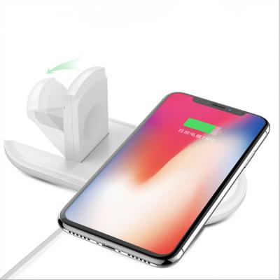 China Foldable 2 in 1 Desktop Qi 10W Wireless Charger Pads for iPhone 12/11/XR iWatch Airpods Radio Fast Charging Folding Charger for sale