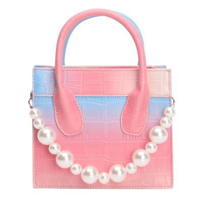 China Lady Fashion Rainbow Gradient Handbag One Shoulder Diagonal Bead Small Square Bag For Girl for sale