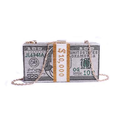 China Diamond Lattice Custom Money Chain Bags Dollar Design Purse Bling Luxury Rhinestone Evening Clutch Bag For Party for sale