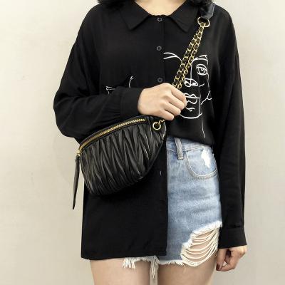 China Other Women Fashion Black Cute Vintage Mini Wrinkles Chain Shoulder Cross - Body Waist Pack Ladies Chest Bag for sale