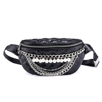 China Other New Designers Fanny Pack Waist Bum Bag Lady Fashion Embroidered Square Pearl Chain Mullifunctional Use For Women for sale