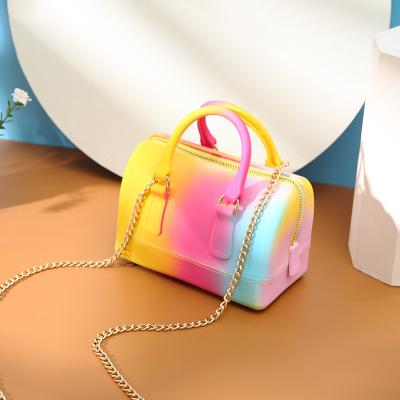 China Rainbow Mix Color PVC Lady Purse Crossbody Boston Portable Pillow Bag Jelly Handbag For Women for sale