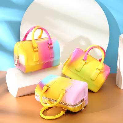 China Wholesale Portable Rainbow Mix Color PVC Lady Purse Crossbody Boston Pillow Bag Jelly Handbag For Women for sale