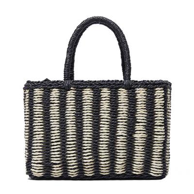 China New Fashion Large Capacity NATIONAL Black and White Striped Women Straw Bag for sale