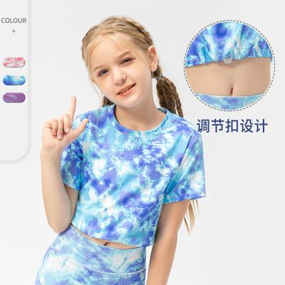 China New Kids Antibacterial Activewear Kids Antibacterial Printing Logo Tie Dye Fabric T-shirt Sports Gym Fitness Wear for sale