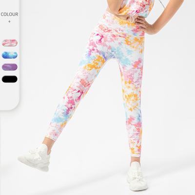 China New Antibacterial Children's Tie Dye Yoga Pants High Elastic Dry Faster Girls Pants Soft Fitness Tights for sale