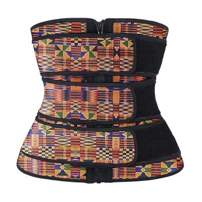 China New Antibacterial African Print Body Shaper Women Waist Trainer Rubber Corset 3 Strong Belt Costom for sale