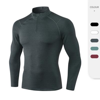 China Antibacterial Men's Winter Fitness Long Quick Dry Half Dry Running Zipper Sportswear Basketball Training Tight Hoodie for sale