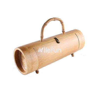 China Genuine Nilerun Brand Fashion Barrel Shape Handmade Tube Handbag Creative Unique Natural Bamboo Handle Bamboo Root Bamboo Women Purse for sale