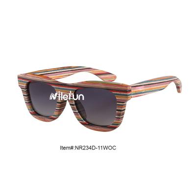 China Real ebony wood+metal structure multi colored colorful stripes wooden sunglasses for women for sale