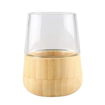 China Creative Heat Resistant Bamboo Wine Tea Coffee Drinks Glass Mug for sale