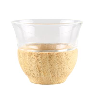 China Small Sustainable Removable Glass Liquor Drinks Glass Bamboo Tea Cup for sale