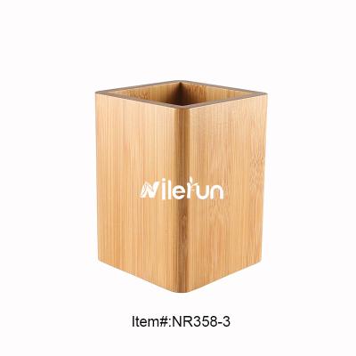 China Business Gifts Office Supplies Office Supplies Square Wooden Bamboo Pencil Cup Desk Organizer Pen Holder for sale