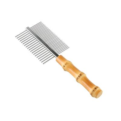 China Durable Grooming Stainless Steel Massage Double Sided Natural Wooden Bamboo Dog Cat Hair Brush Pet Comb Dense Wide Teeth Root Handle for sale