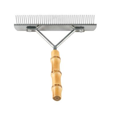 China Large Large Stainless Steel Pet Deshedding Beauty Brush Comb Grooming Undercoat Dog Rake Long Handle Viable Wooden Bamboo Hair Root Dog Rake for sale