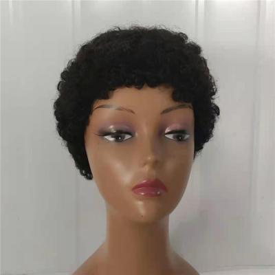 China No Mix Short Pixie Cut Kinky Afro Curly In Stock Machine Made None Lace Up Real Hair Wigs for sale