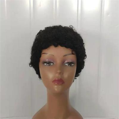 China None Mix Factory Price Good Quality Cheap Short Pixie Cut Kinky Curly Machine Made None Lace Up Wigs 100% Human Hair for sale