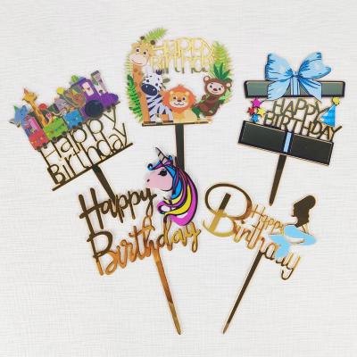 China Qute ACRYLIC Animal Cake Topper Birthday Kids Graffiti Unicorn Acrylic Cake Decorations for sale