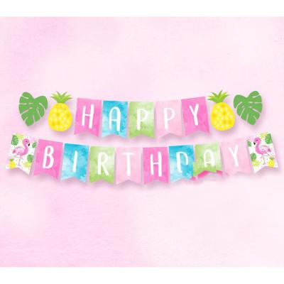 China Flamingo happy birthday backdrop PAPER banners party decoration flag for sale