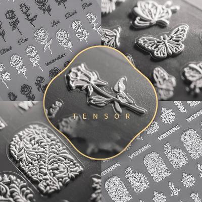 China Finger Nail Beauty 5D Relief Nail Stick Frosted Thin Translucent Nail Sticker Relief Nail Art for sale