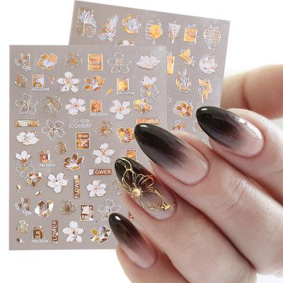 China 2022 New English Decoration Nail Beauty Finger Nail Art Stickers Platinum Animal Plant Luxury Heart Flower Series Nail Stickers for sale