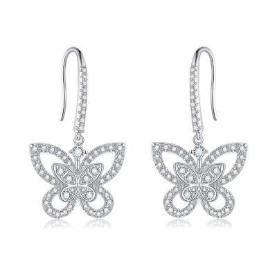 China Other ear hooks D VVS moissanite diamond to dangle 925 sterling silver butterfly drop earrings for drop hook earring ears for sale