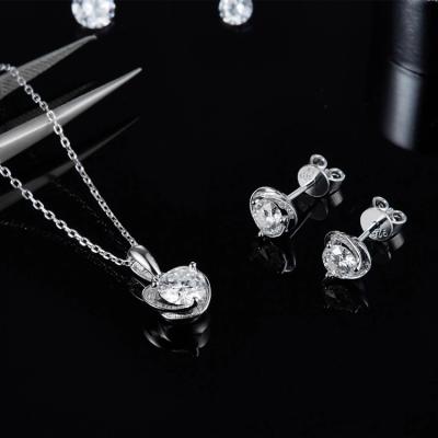 China TRENDY Moissanite Diamond Love Necklace Earrings Gold Plated 925 Sterling Silver Heart Jewelry Sets For Women for sale