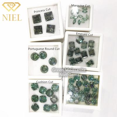 China Game or fire color round synthetic loose green portuguese moissanite cut dark light color niel gems diamonds prices dark shape for sale