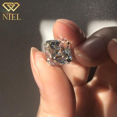 China Gray Custom 5ct Carat Light Gray Synthetic Color Play or Fire Asscher (Lab Created) Cut Mossanite Diamond for sale