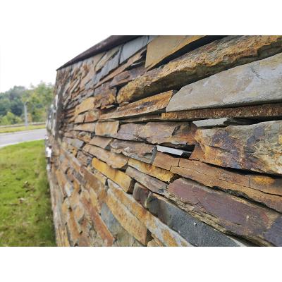 China China Eco-friendly Low Price Natural Slate Stacked Rusty Edge Stone Wall Decoration for sale