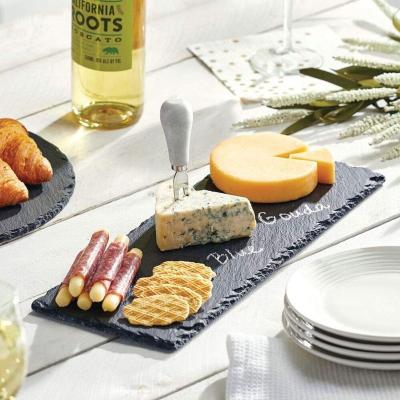 China 25*12 cm (10*5 inch) slate stone viable serving platter, cheese board, Charcuterie platter with natural edge and chalk pencil for cheese for sale