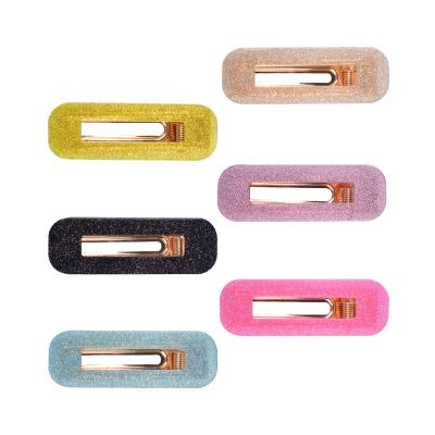 China Newest Wholesale Acrylic Glitter Rectangle Shiny Acrylic Hair Clips For Girls for sale