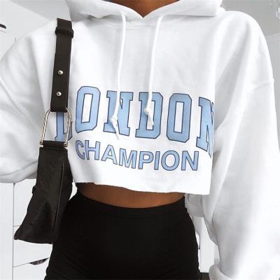 China Breathable Lady Pullover Crop Top Hoodies Women Sheath Long Sweatshirt Polyester Navel Short Blouse Female Sweatshirt for sale