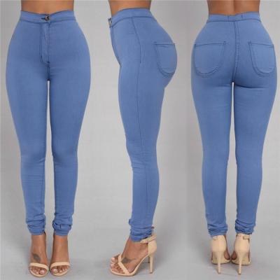 China Breathable Women Casual Wear Slim Fit Solid Color High Waist Elastic Pants Jeans for sale