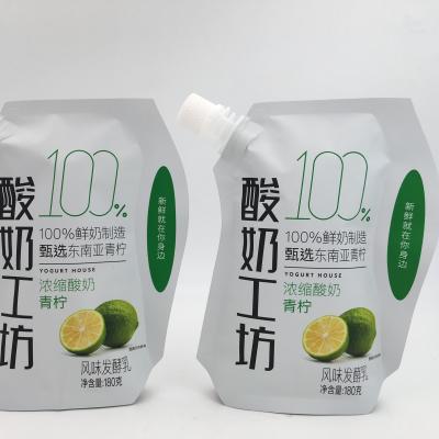 China Disposable Beautiful Attractive Milk Special Shape Bag With Spout for sale