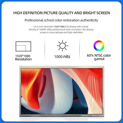 China 13.3 Inch EDP TFT LCD Display 1920*1080 Pixels 30 Pins Outdoor high brightness display screen1000cd/M2 for sale