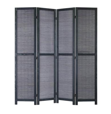 China Multifunctional Bamboo Woven Wood 4-Panel Room Divider with Double-action Hinges for sale