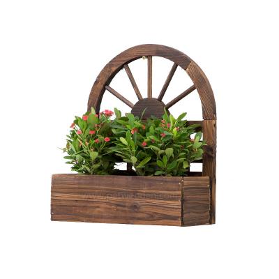 China Eco-Friendly Farmhouse Garden Decor Half Round Wooden Bucket Wall Planter Flower Plants Hanging Wooden Flower Pots On Wall Decoration for sale