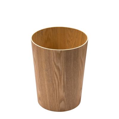 China 100% Sustainable Wooden Waste Paper Bin Round Waste Container Trash Can For Bathrooms Kitchens, Home Offices for sale