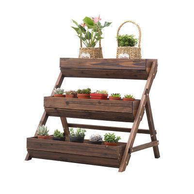 China Easy Wooden Planter 3 Tier Wooden Rack Flower Pot Holder Garden Shelf for sale